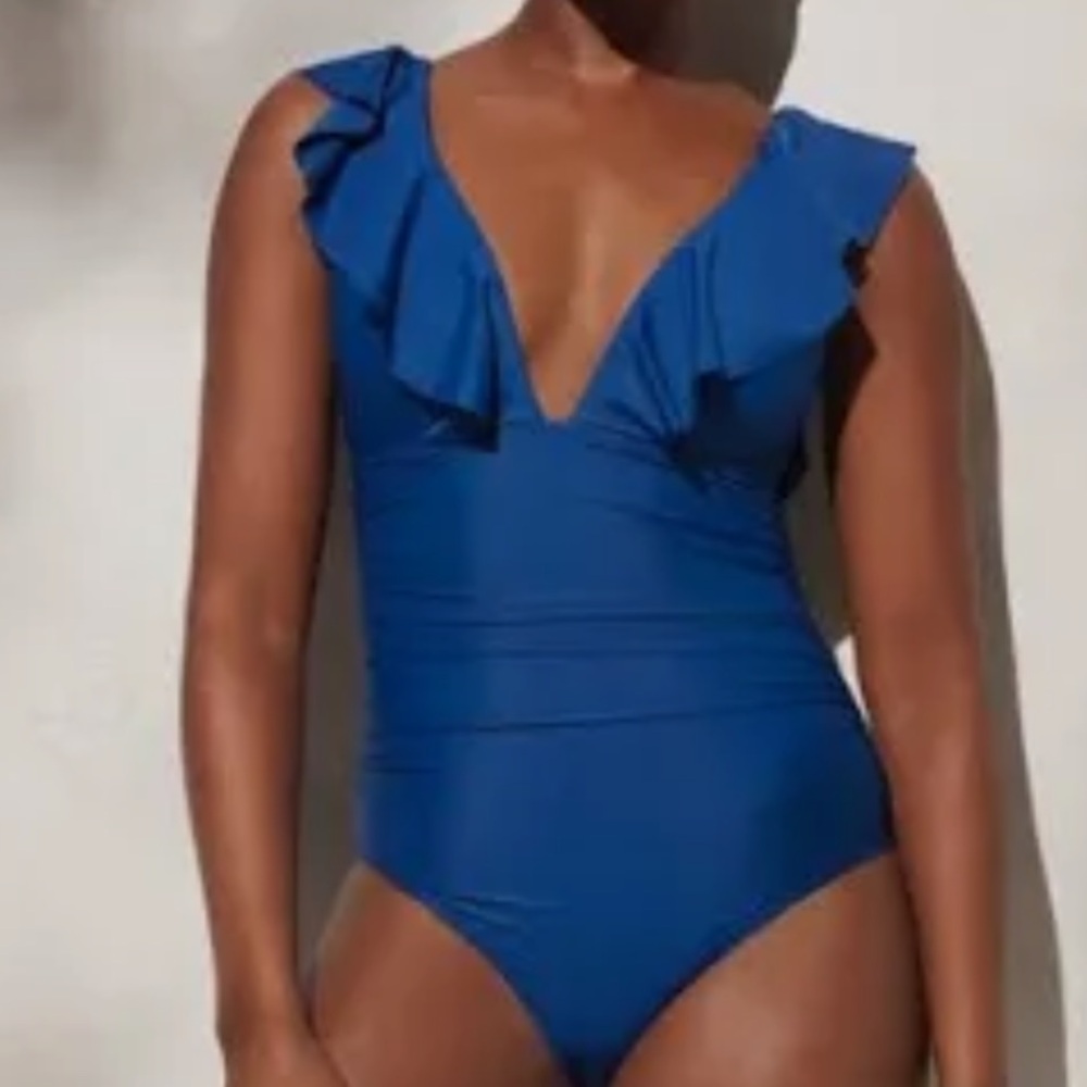 J. Crew Blue Ruffle One-Piece Swimsuit